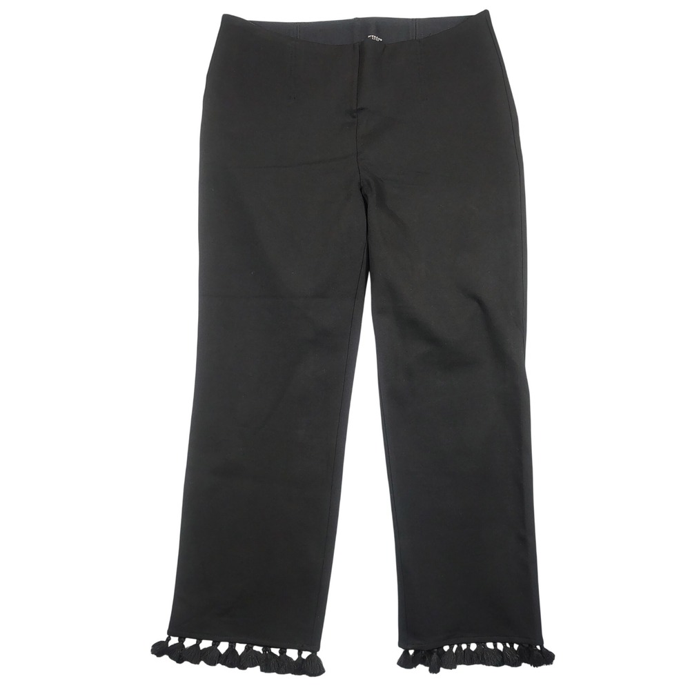 Nygard Luxe Slims Ankle Pants Women L Black Tassel Hem Solid Viscose Blend